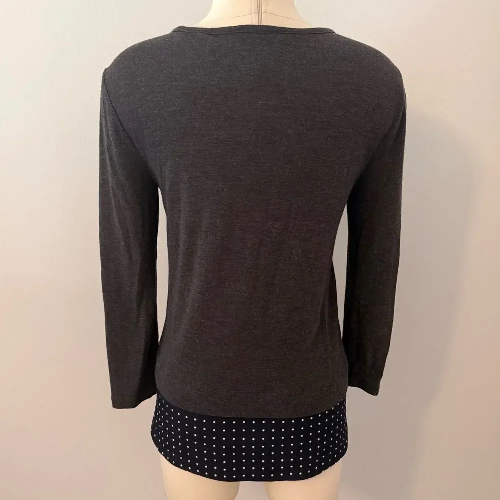 J. Crew Mercantile Twofer Mixed-Media Polka Dot Hem Grey Sweater Size Small